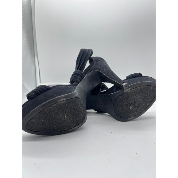 9.5 Gianni Bini Black Glittery Strap Sandal 4” High Heel Open Toe Platform Sling - Picture 5 of 7